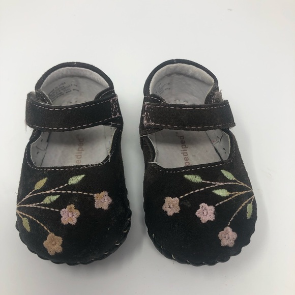 Pediped Caroline Embroidered Flower Leather Baby Shoes Size 0-6 Months - Picture 1 of 11